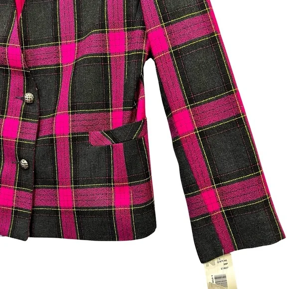 Vintage, hot pink plaid jacket/blazer, shoulder pads, NWT vintage